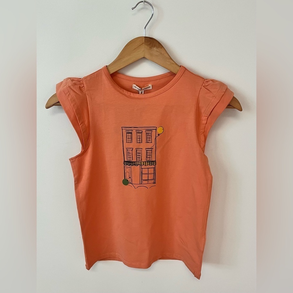 The Sunday Collective Girls Size 8-9 Ruffle Sleeves Cotton Graphic Shirt Kids